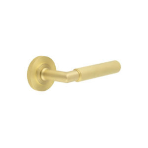 Piccadilly Door Handle on Knurled Rose Satin Brass
