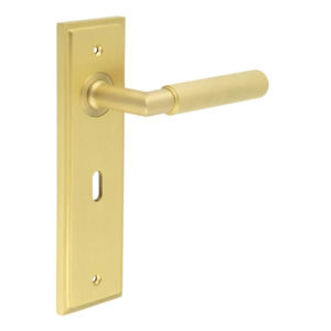 Piccadilly Door Handle Lock Backplate Satin Brass