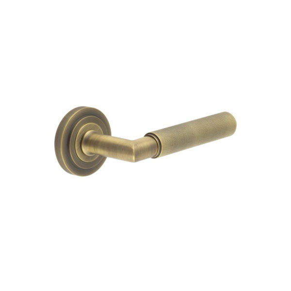 Piccadilly Door Handle on Stepped Rose Antique Brass