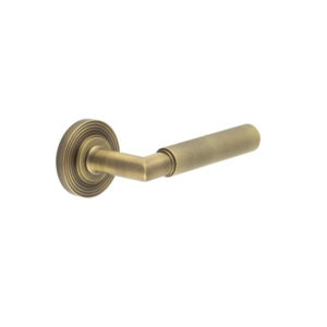 Piccadilly Door Handle on Reeded Rose Antique Brass