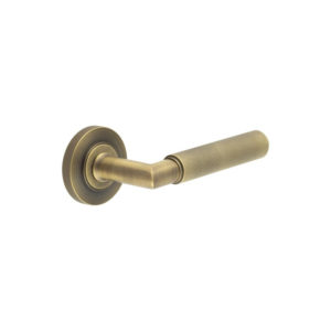 Piccadilly Door Handle on Knurled Rose Antique Brass