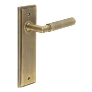 Piccadilly Door Handle Latch Backplate Antique Brass
