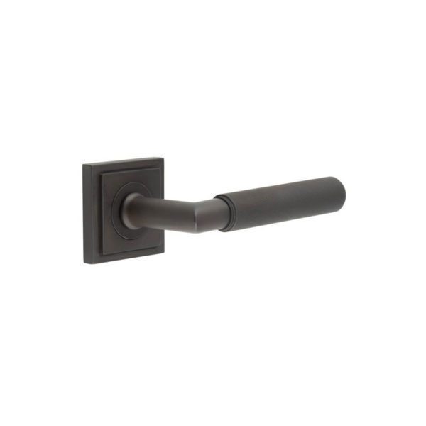 Piccadilly Door Handle on Square Stepped Rose Dark Bronze