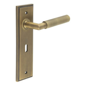Piccadilly Door Handle Lock Backplate Antique Brass