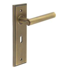Richmond Door Handle Lock Backplate Antique Brass