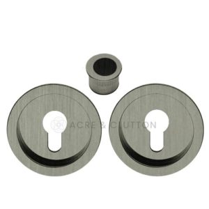Acre & Clutton Sliding Door Flush Pull Handle Set Euro Lock Profile 57mm Satin Nickel