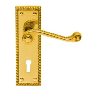Georgian Scroll Lever on Backplate Lock Profile - Polished Brass