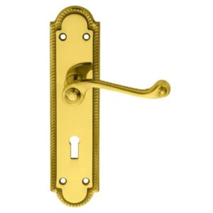 Georgian Shaped Scroll Lever on Backplate Lock Profile - Polished Brass