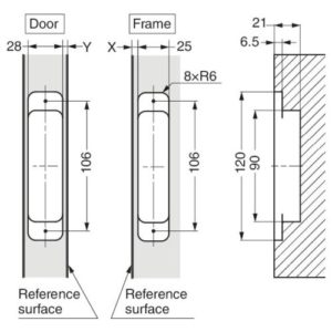 SUGASTSUNE HES3D-H120-36 3-Way Adjustable Concealed Hinge Centre Door Mortise Silver
