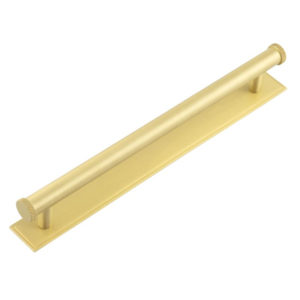 Hoxton Wenlock Cabinet Handles 224mm Ctrs Stepped Backplate Satin Brass