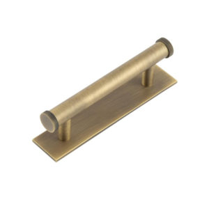 Hoxton Thaxted Cabinet Handles 96mm Ctrs Plain Backplate Antique Brass