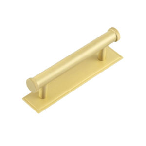 Hoxton Thaxted Cabinet Handles 96mm Ctrs Stepped Backplate Satin Brass