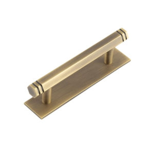 Hoxton Nile Cabinet Handles 96mm Ctrs Plain Backplate Antique Brass