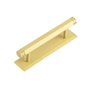 Hoxton Nile Cabinet Handles 96mm Ctrs Stepped Backplate Satin Brass