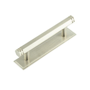 Hoxton Nile Cabinet Handles 96mm Ctrs Stepped Backplate Satin Nickel