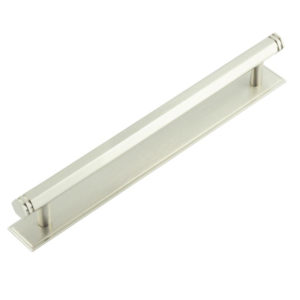 Hoxton Nile Cabinet Handles 224mm Ctrs Stepped Backplate Satin Nickel