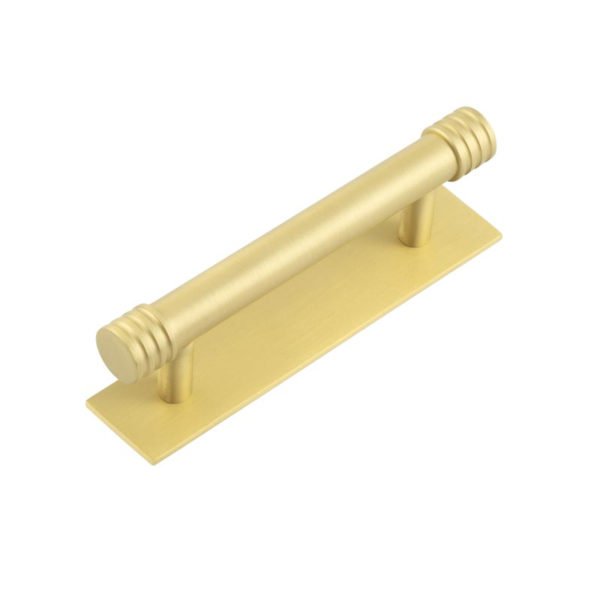 Hoxton Sturt Cabinet Handles 96mm Ctrs Plain Backplate Satin Brass