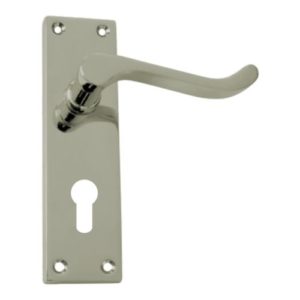 Victorian Scroll Lever on Backplate Euro Profile - Polished Nickel