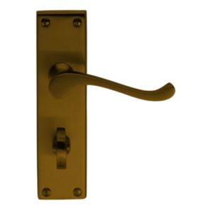 Victorian Scroll Lever on Backplate Bathroom - Antique Brass