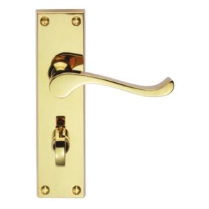 Victorian Scroll Lever on Backplate Bathroom - Polished Brass