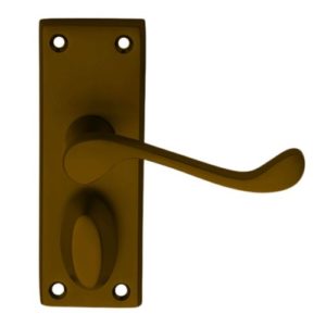 Victorian Scroll Lever on Backplate Privacy - Antique Brass