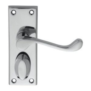 Victorian Scroll Lever on Backplate Privacy - Polished Chrome