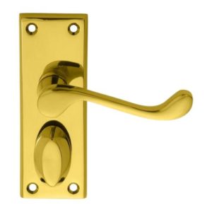 Victorian Scroll Lever on Backplate Privacy - Polished Brass