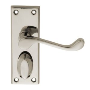 Victorian Scroll Lever on Backplate Privacy - Polished Nickel