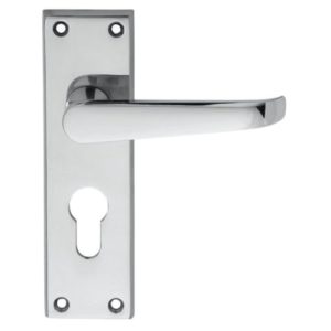 Victorian Straight Lever on Backplate Euro Profile - Polished Chrome