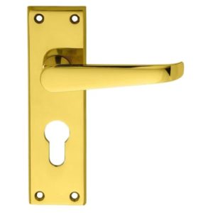 Victorian Straight Lever on Backplate Euro Profile - Polished Brass