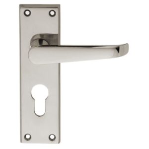 Victorian Straight Lever on Backplate Euro Profile - Polished Nickel