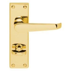 Victorian Straight Lever on Backplate Bathroom - Polished Brass