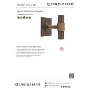 Carlisle Brass BP711SB40SB Lines T-Bar Knob on Backplate 40mm Satin Brass