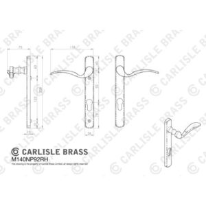 Carlisle Brass M140NP92RHSC Narrow Plate - Scroll Lever Furniture (92mm C/C) (On1) Satin Chrome