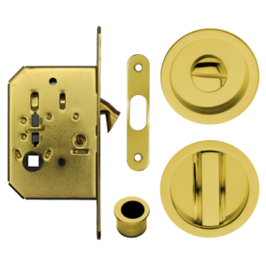 Acre & Clutton RPL057PB Sliding & Pocket Door Flush Pull Handle Lock Set w/WC Turn 57mm - Polished Brass