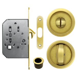 Acre & Clutton RPL057SB Sliding & Pocket Door Flush Pull Handle Lock Set w/ WC Turn 57mm - Satin Brass