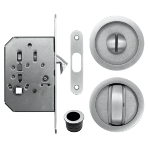 Acre & Clutton RPL057SC Sliding & Pocket Door Flush Pull Handle Lock Set w/WC Turn 57mm - Satin Chrome