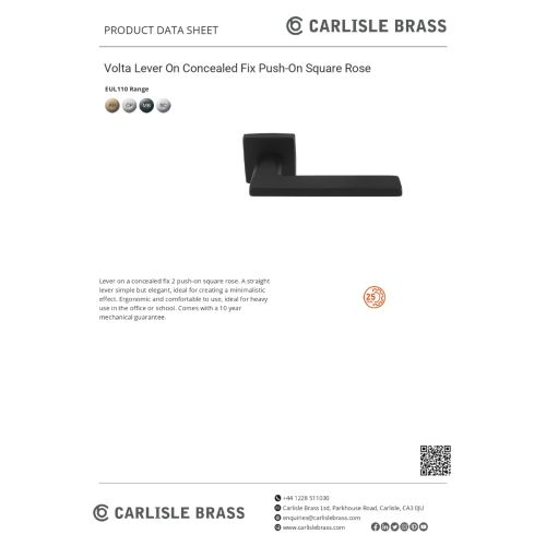 Carlisle Brass Volta Door Handle On Concealed Square Rose - Matt Black EUL110MB