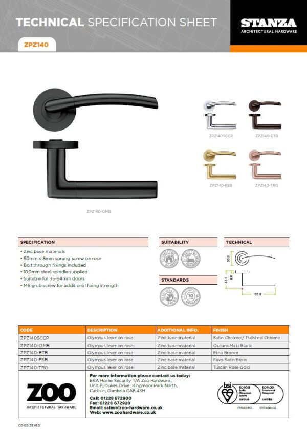 Zoo Hardware ZPZ140-TRG Olympus Door Handle on round rose Rose Gold - Image 2