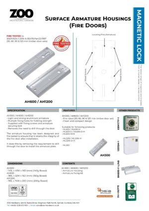 Zoo Hardware Armature Housing for ML1200 Maglock range - For Outward Opening Doors AH1200
