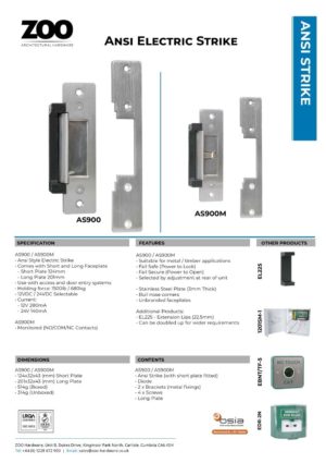 Zoo Hardware ANSI Unmonitored electric strike, 12/24vdc selectable, fail safe/secure selectable AS900
