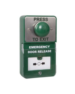 Zoo Hardware Dual Unit - Combined Emergency Door Release and Large Green "Press to Exit" Button DU-GB/PTE