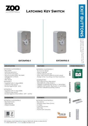 Zoo Hardware Architrave Stainless Steel Auto/On/Off Latching Key Switch with Aluminium Extrusion EXT/AP/KS-3

