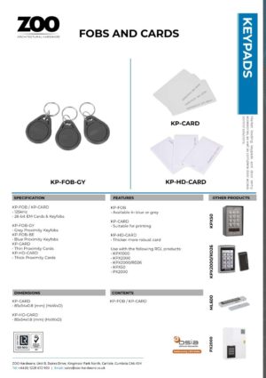 Zoo Hardware Proximity Card for use with KPX1000 and KPX2000 Products (85x54x1) KP-CARD
