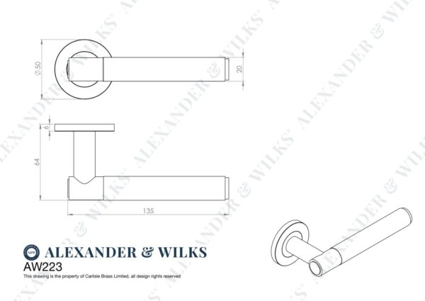 Alexander And Wilks Spitfire Lever Hammered On 50X6mm Rose Matt Black AW223BL