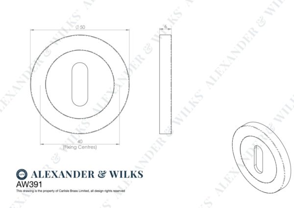 Alexander And Wilks Escutcheon Std Profile On 50X6Mm Rose Matt Black AW391BL