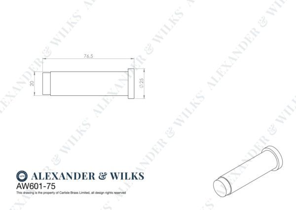 Alexander And Wilks Brunel Diamond Plain 75Mm Cylinder Doorstop Matt Black AW601-75-BL