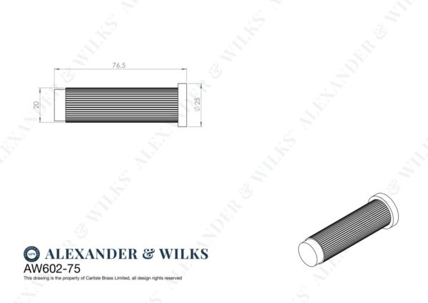 Alexander And Wilks Brunel Diamond Reeded 75Mm Cylinder Doorstop Matt Black AW602-75-BL