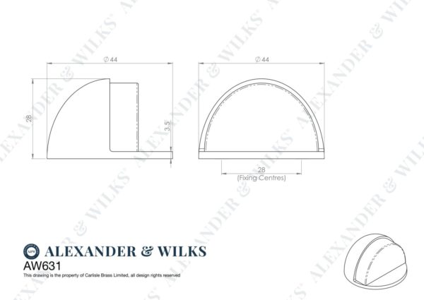 Alexander & Wilks Floor Mounted Oval Shielded Doorstop. Satin Brass AW631SB