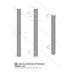 Alexander And Wilks Crispin Knurled T-Bar Cabinet Pull 160Mm C/C Matt Black AW809-160-BL